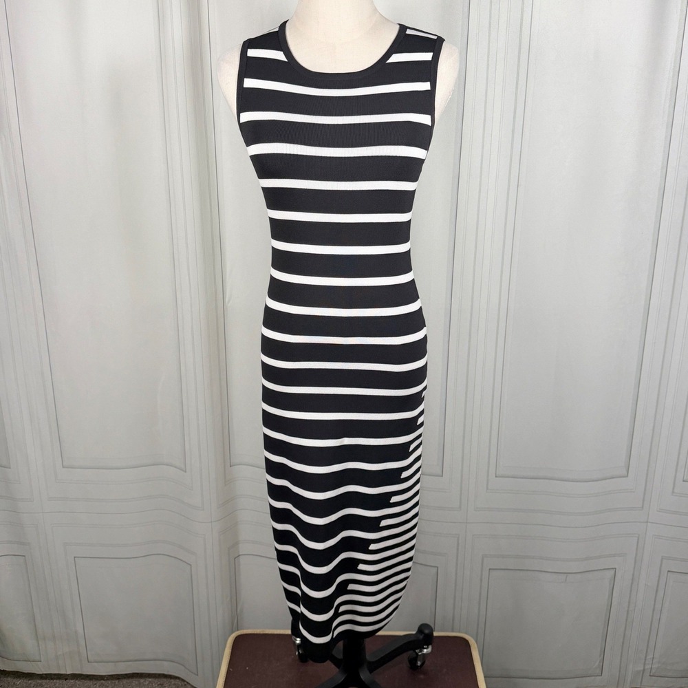 John + Jenn Striped Knit Bodycon Midi Dress Black White Size Small